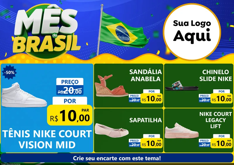 Modelo de Encarte para Encarte A4 Horizontal com o tema Mês do Brasil para Calçados