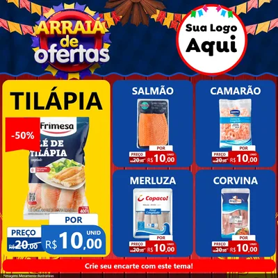 Modelo de Rede Social para Feed Facebook com o tema Arraiá de Ofertas para Peixaria