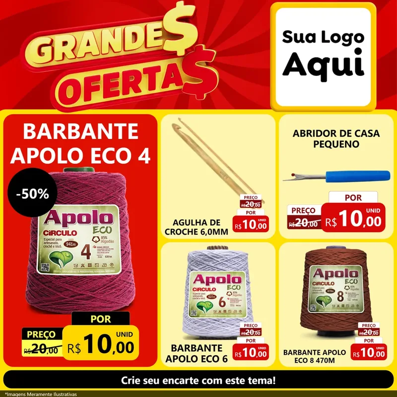 Modelo de Rede Social para Feed Facebook com o tema Grandes Ofertas para Armarinho e Aviamentos