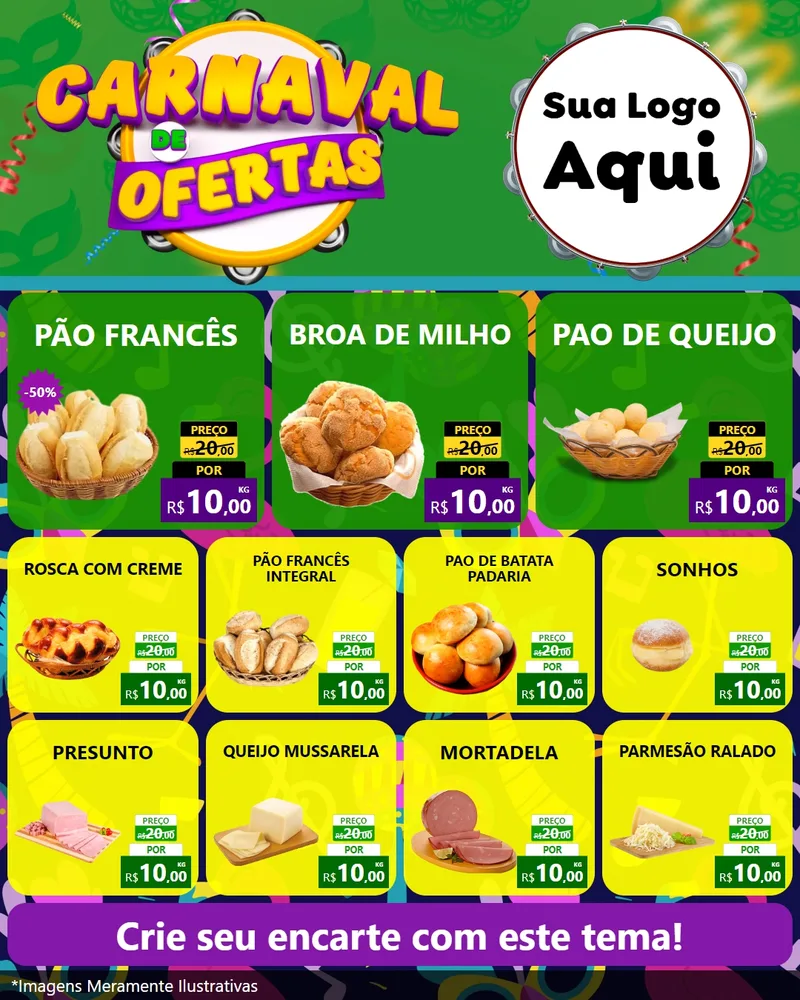 Modelo de Rede Social para Feed Instagram com o tema Carnaval de Ofertas para Padaria