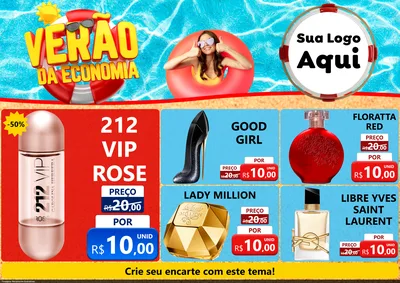 Modelo de Encarte para Encarte A4 Horizontal com o tema Verão da Economia para Perfumes