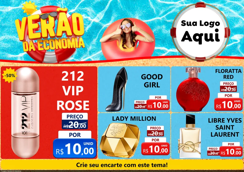Modelo de Encarte para Encarte A4 Horizontal com o tema Verão da Economia para Perfumes