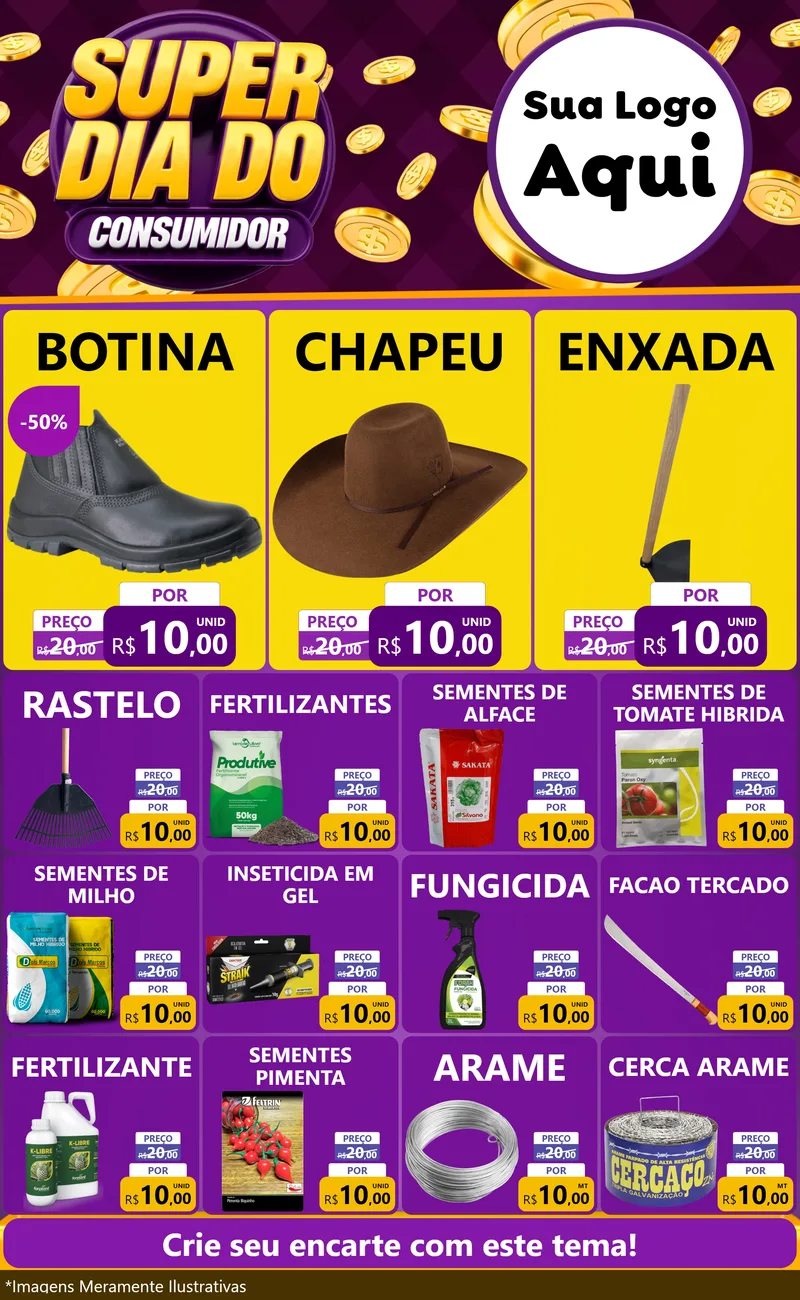 Modelo de Encarte para Encarte Grande com o tema Super Dia do Consumidor para Agropecuária
