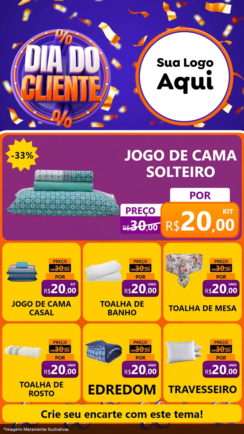 Modelo de Rede Social para Stories com o tema Dia do Cliente para Cama, Mesa e Banho