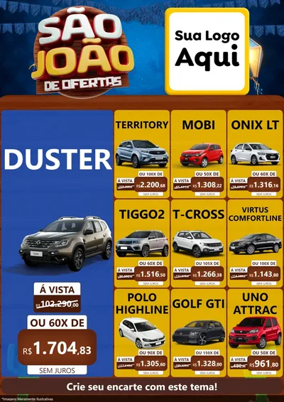 Modelo de Encarte para Encarte A4 Vertical com o tema São João Ofertas Imbatíveis! - Junina para Concessionaria de Carros