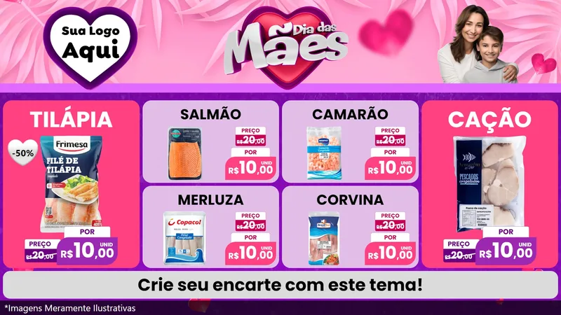 Modelo de TV para TV Horizontal com o tema Dia das Mães para Peixaria