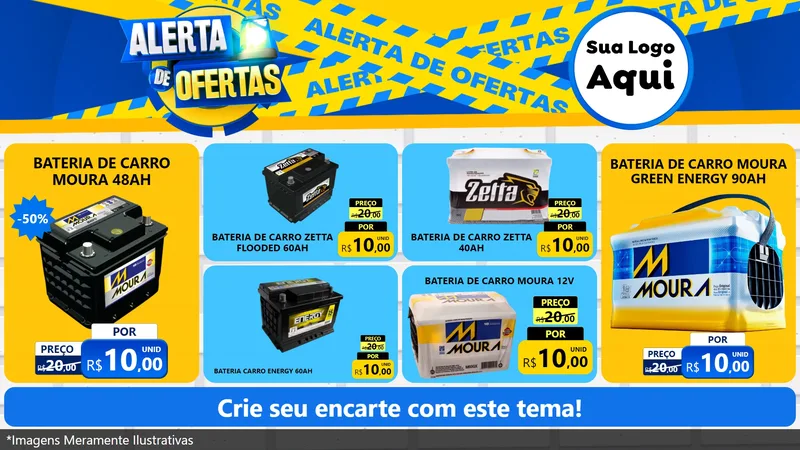 Modelo de TV para TV Horizontal com o tema Alerta de Ofertas para Baterias Elétricas