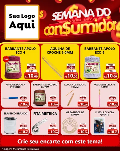 Modelo de Rede Social para Feed Instagram com o tema Semana do Consumidor para Armarinho e Aviamentos