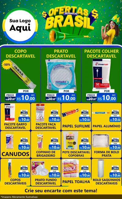 Modelo de Encarte para Encarte Grande com o tema Ofertas Semana do Brasil para Embalagens