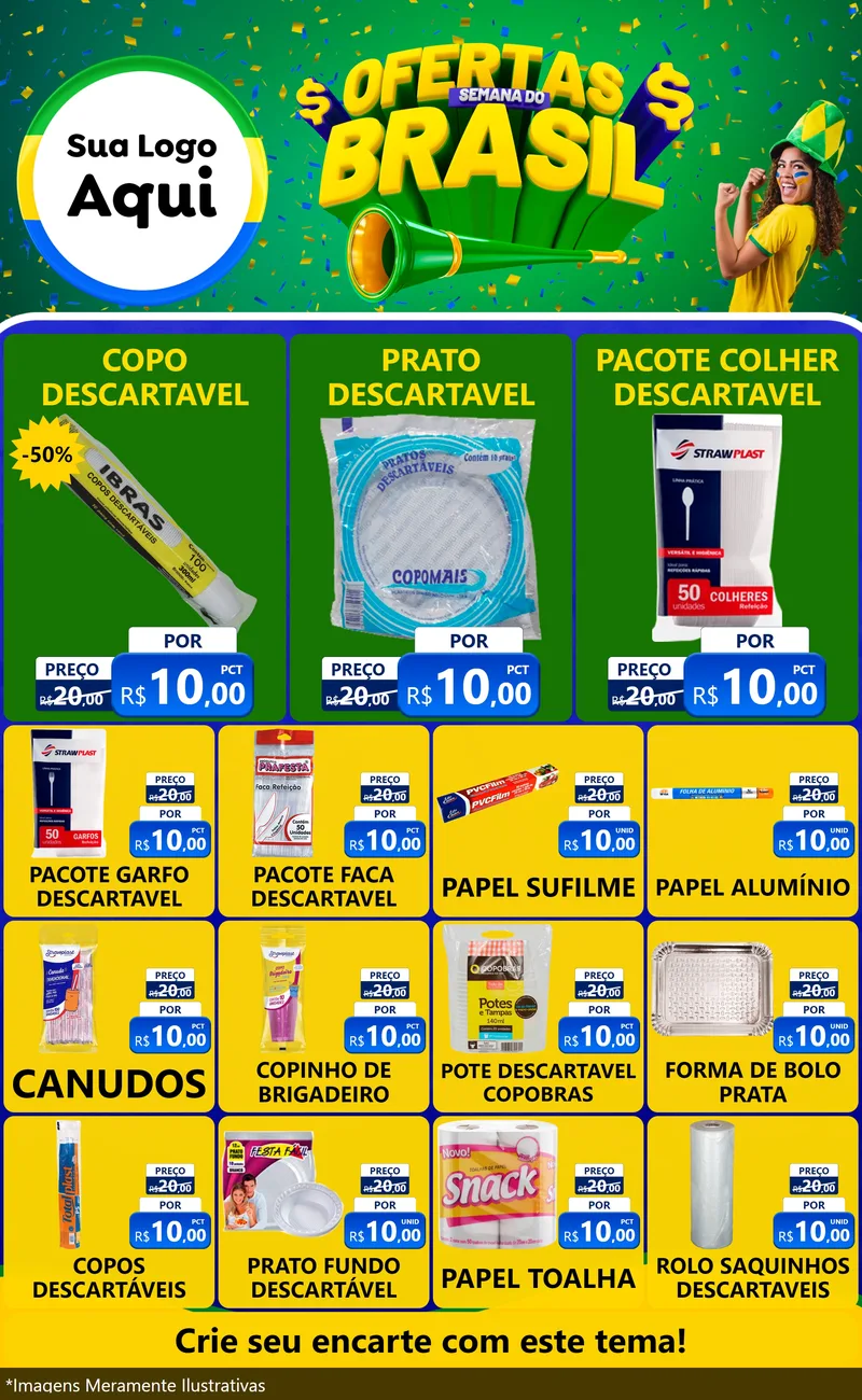Modelo de Encarte para Encarte Grande com o tema Ofertas Semana do Brasil para Embalagens