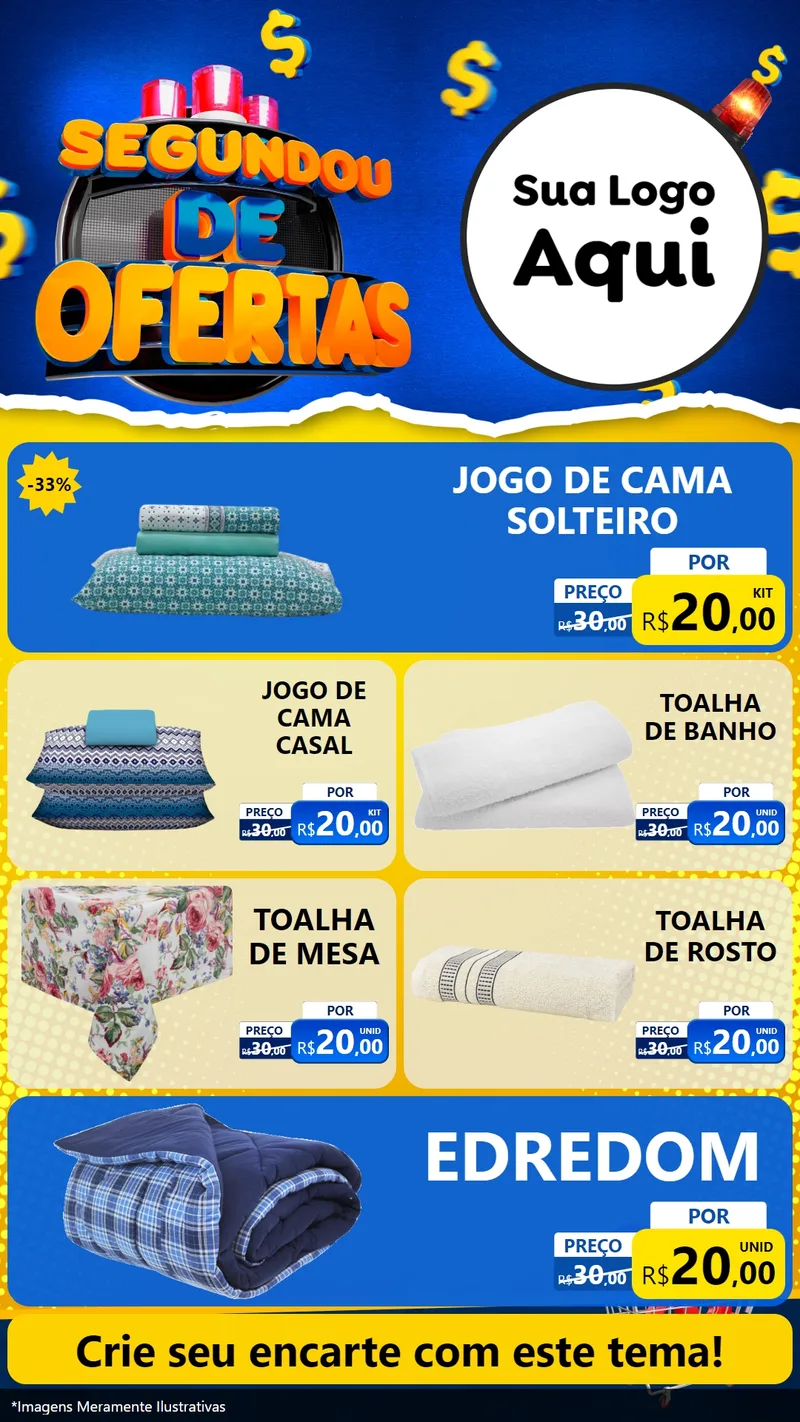 Modelo de TV para TV Vertical com o tema Segundou de Ofertas para Cama, Mesa e Banho