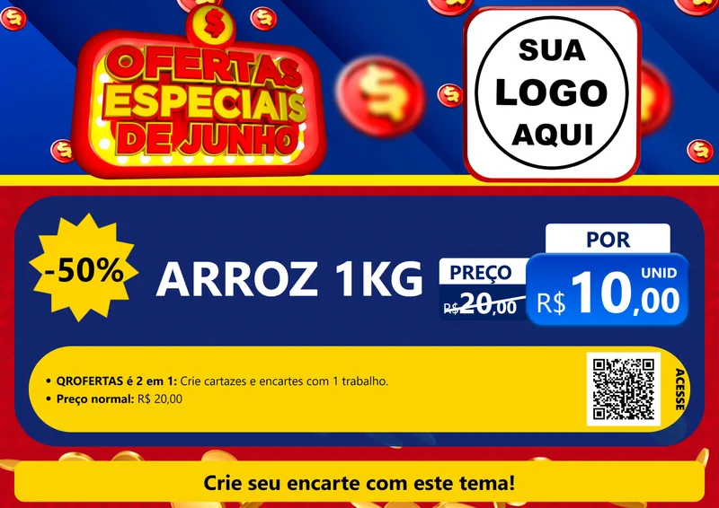 Modelo de Cartaz para Cartaz A4 Horizontal com o tema Ofertas Especiais de Junho para Supermercado