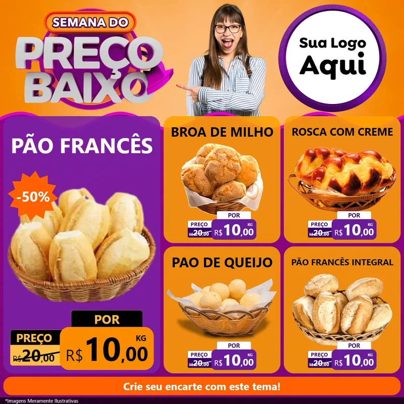 Modelo de Rede Social para Feed Facebook com o tema Semana do Preço Baixo para Padaria