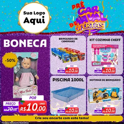 Modelo de Rede Social para Feed Facebook com o tema Pré Carnaval de Ofertas para Brinquedos