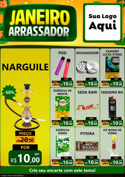 Modelo de Encarte para Encarte A4 Vertical com o tema Janeiro Arrasador para Tabacaria