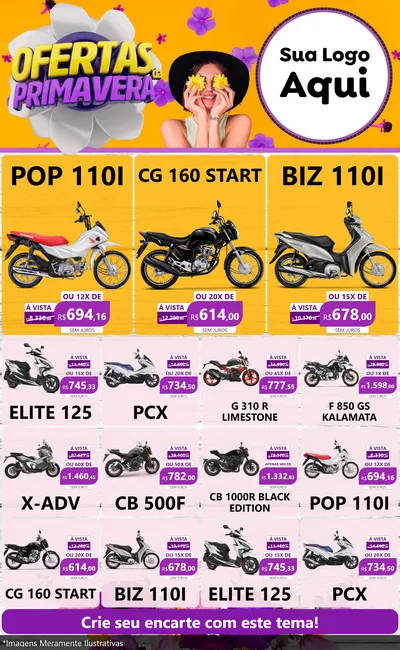 Modelo de Encarte para Encarte Grande com o tema Ofertas Da Primavera para Concessionaria de Motos