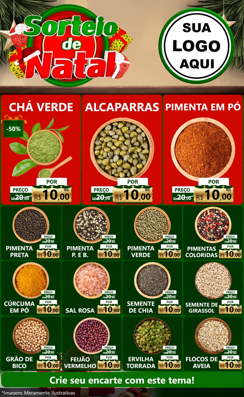 Modelo de Encarte para Encarte Grande com o tema Sorteio de Natal para Produtos Naturais