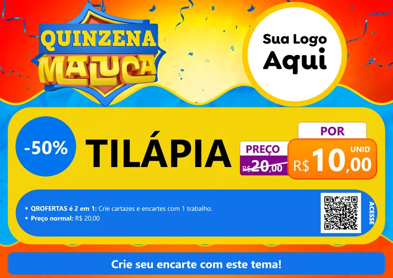 Modelo de Cartaz para Cartaz A4 Horizontal com o tema Quinzena Maluca para Peixaria