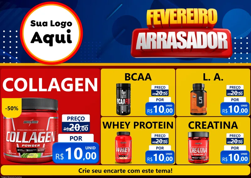 Modelo de Encarte para Encarte A4 Horizontal com o tema Fevereiro Arrasador para Suplementos alimentares