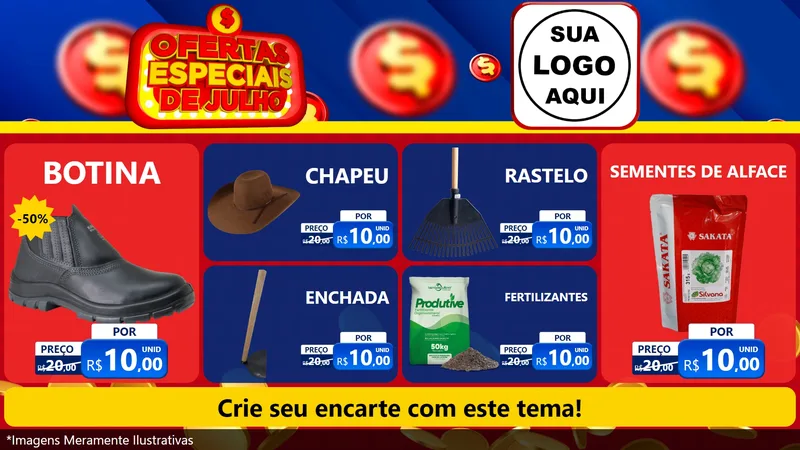 Modelo de TV para TV Horizontal com o tema Ofertas Especiais de Julho para Agropecuária