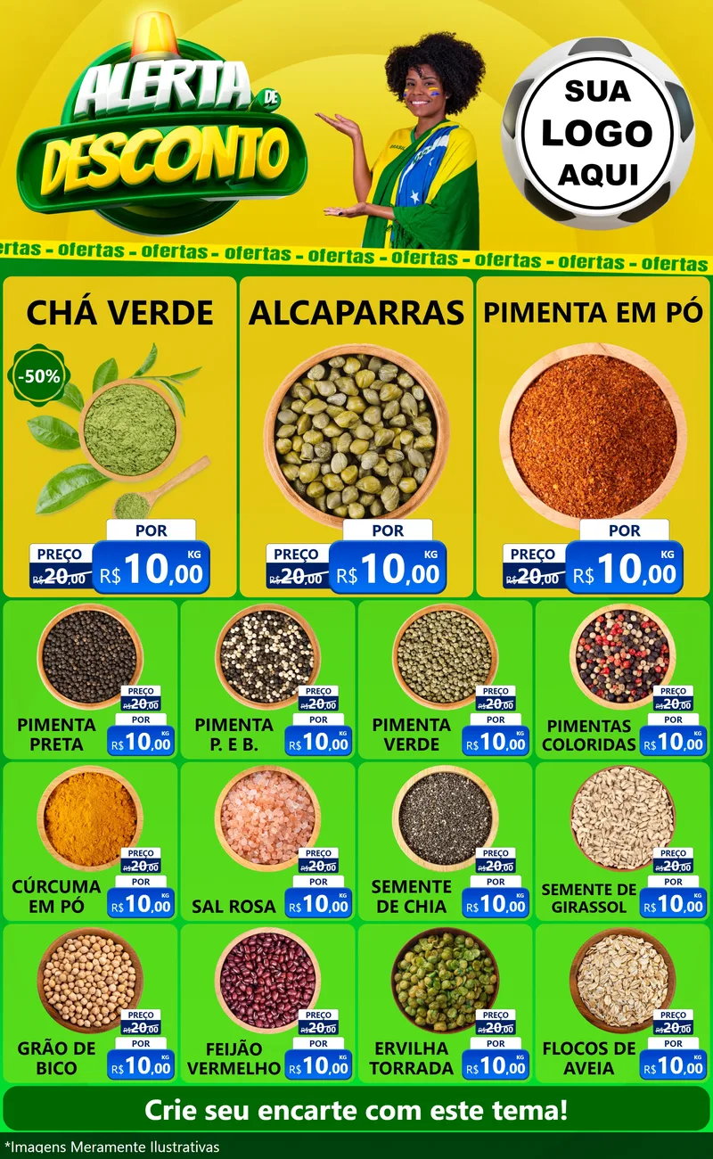 Modelo de Encarte para Encarte Grande com o tema Alerta de Desconto para Produtos Naturais