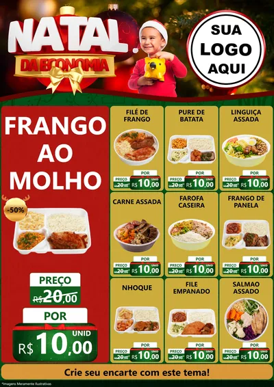 Modelo de Encarte para Encarte A4 Vertical com o tema Natal da Economia para Restaurante