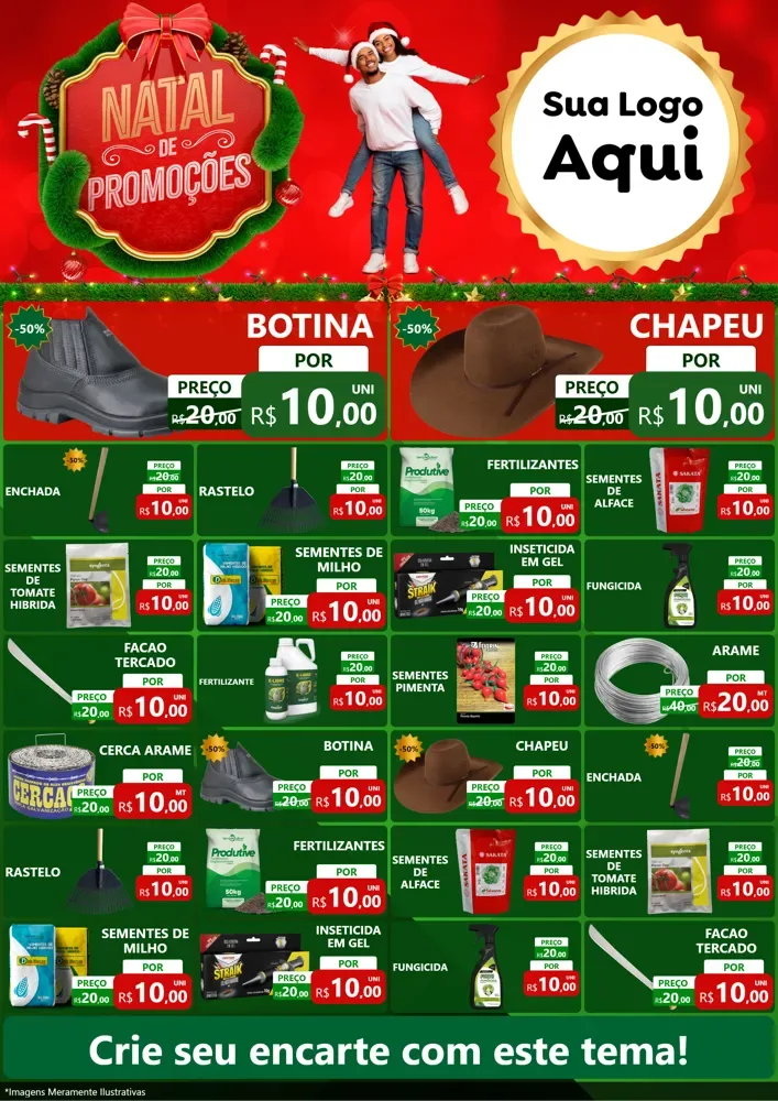 Modelo de Encarte para Encarte A4 Vertical com o tema Natal de Promoções para Agropecuária
