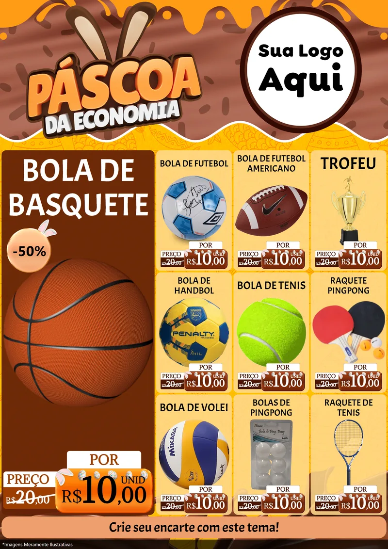 Modelo de Encarte para Encarte A4 Vertical com o tema Páscoa da Economia para Artigos Esportivos