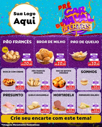 Modelo de Rede Social para Feed Instagram com o tema Pré Carnaval de Ofertas para Padaria