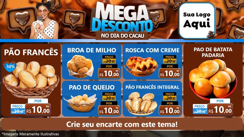 Modelo de TV para TV Horizontal com o tema Mega Desconto no Dia do Cacau para Padaria