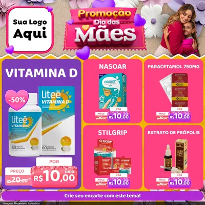 Modelo de Rede Social para Feed Facebook com o tema Promoção Dia das Mães para Farmácia