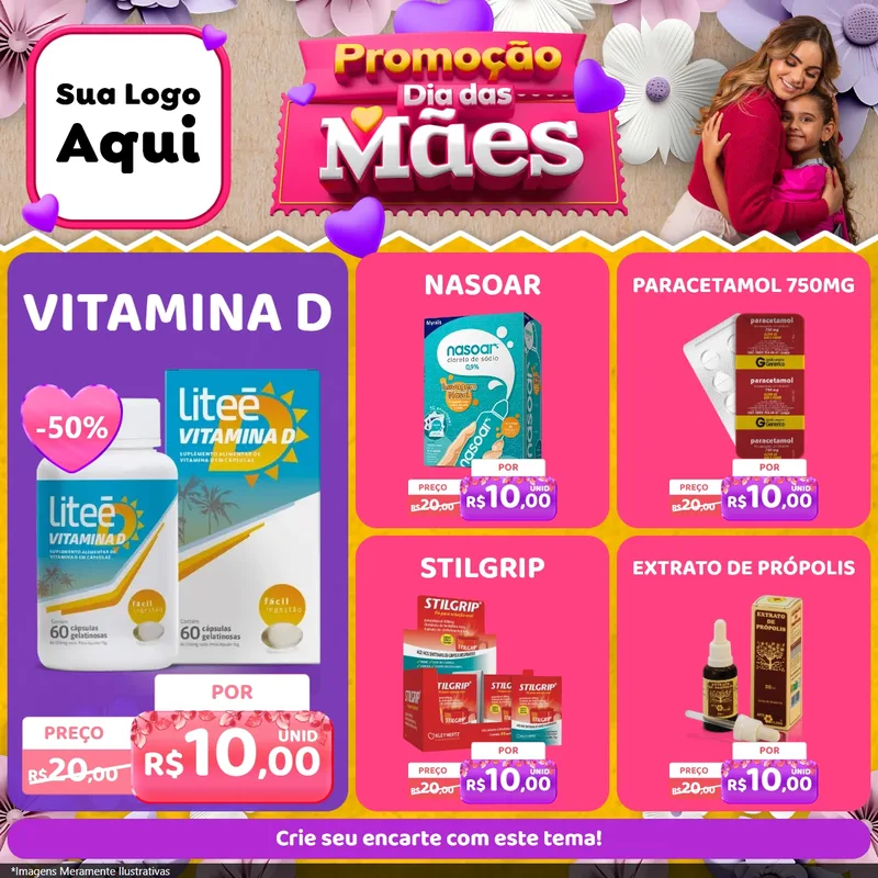 Modelo de Rede Social para Feed Facebook com o tema Promoção Dia das Mães para Farmácia
