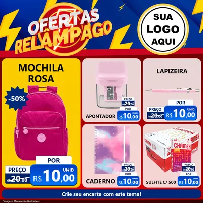 Modelo de Rede Social para Feed Facebook com o tema Ofertas Relâmpago para Papelaria