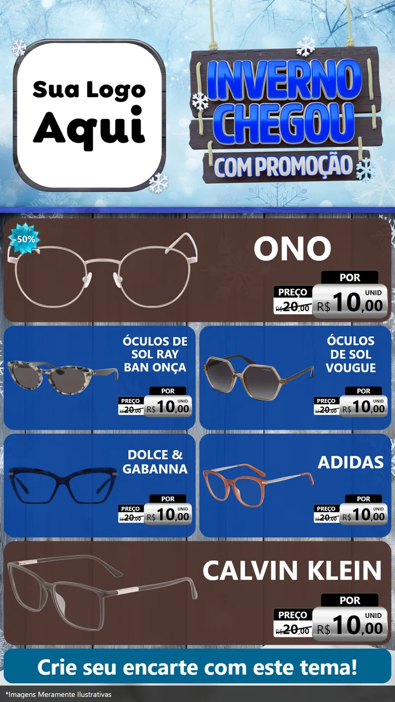 Modelo de TV para TV Vertical com o tema Inverno Chegou Com Promoção para Óticas