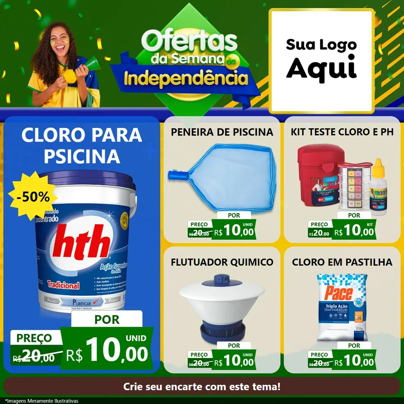 Modelo de Rede Social para Feed Facebook com o tema Ofertas da Semana da Independência para Produtos para Piscina