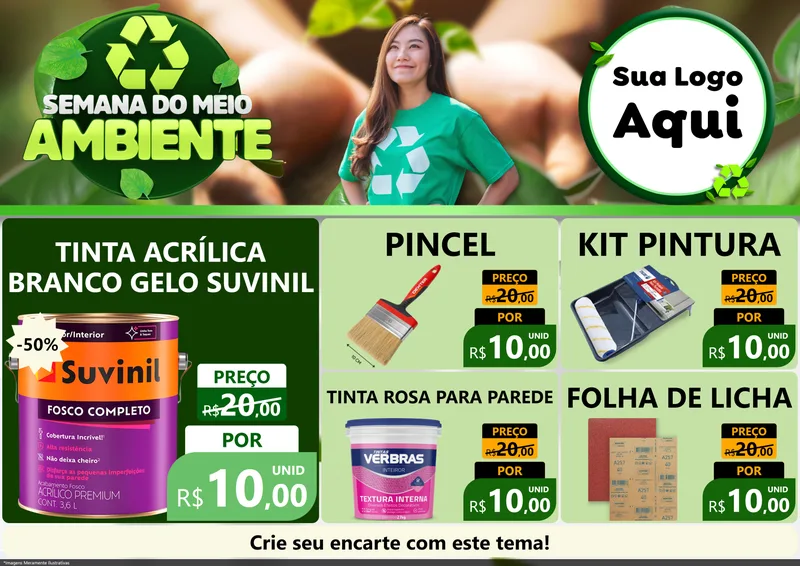 Modelo de Encarte para Encarte A4 Horizontal com o tema Semana do Meio Ambiente para Tintas e Ferramentas
