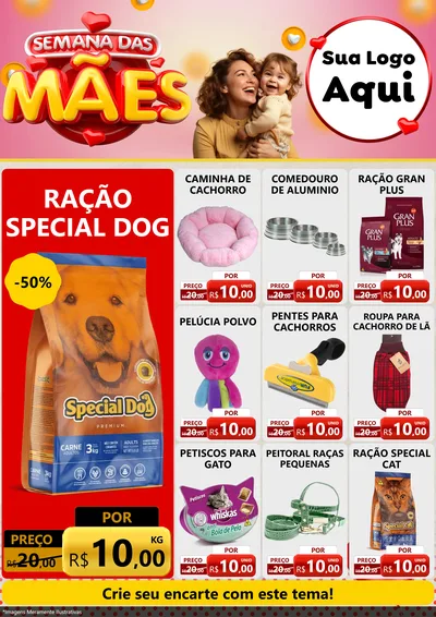 Modelo de Encarte para Encarte A4 Vertical com o tema Semana das Mães para Pet Shop