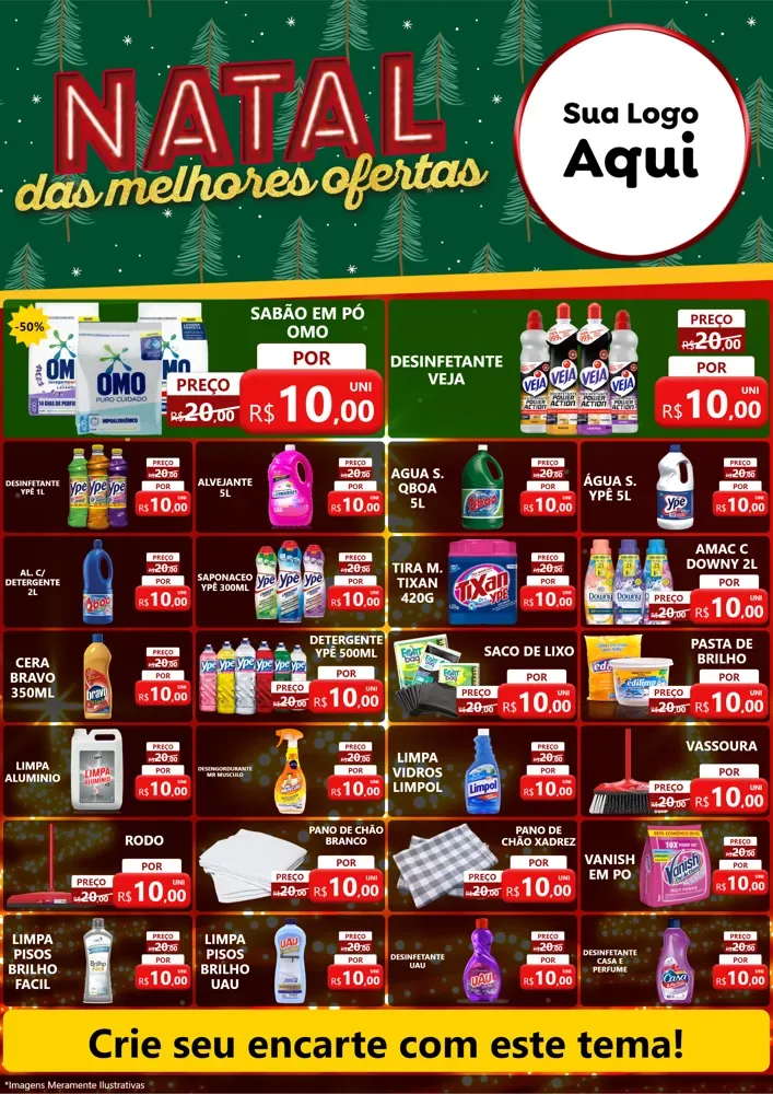 Modelo de Encarte para Encarte A4 Vertical com o tema Natal das Melhores Ofertas para Produtos de Limpeza