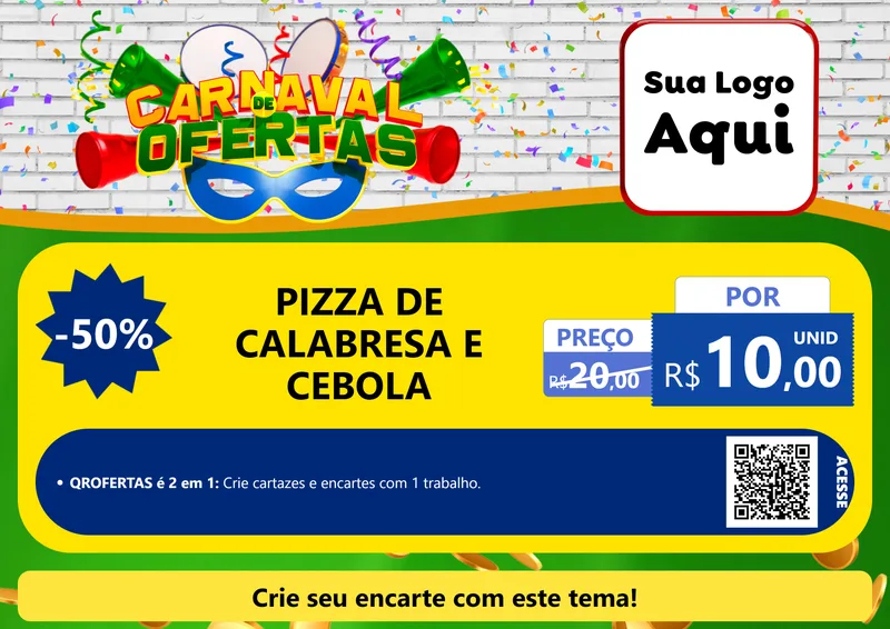 Modelo de Cartaz para Cartaz A4 Horizontal com o tema Carnaval de Ofertas para Pizzaria