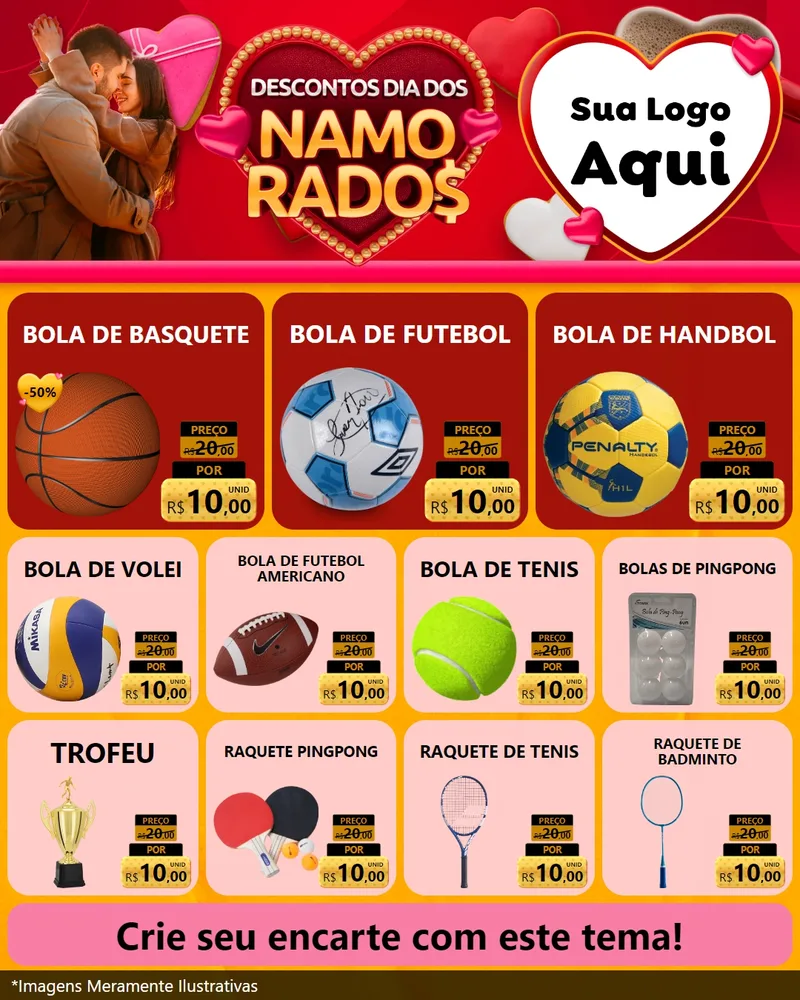 Modelo de Rede Social para Feed Instagram com o tema Descontos Dia dos Namorados para Artigos Esportivos