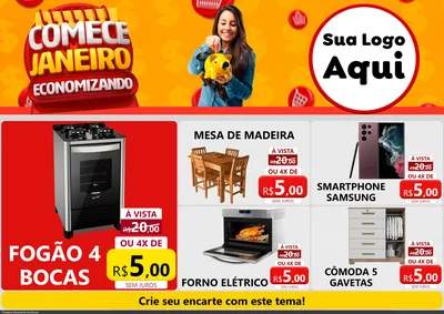 Modelo de Encarte para Encarte A4 Horizontal com o tema Comece Janeiro Economizando para Móveis e Eletro