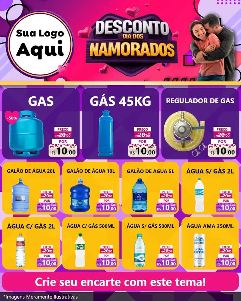 Modelo de Rede Social para Feed Instagram com o tema Desconto Dia dos Namorados para Água e gás