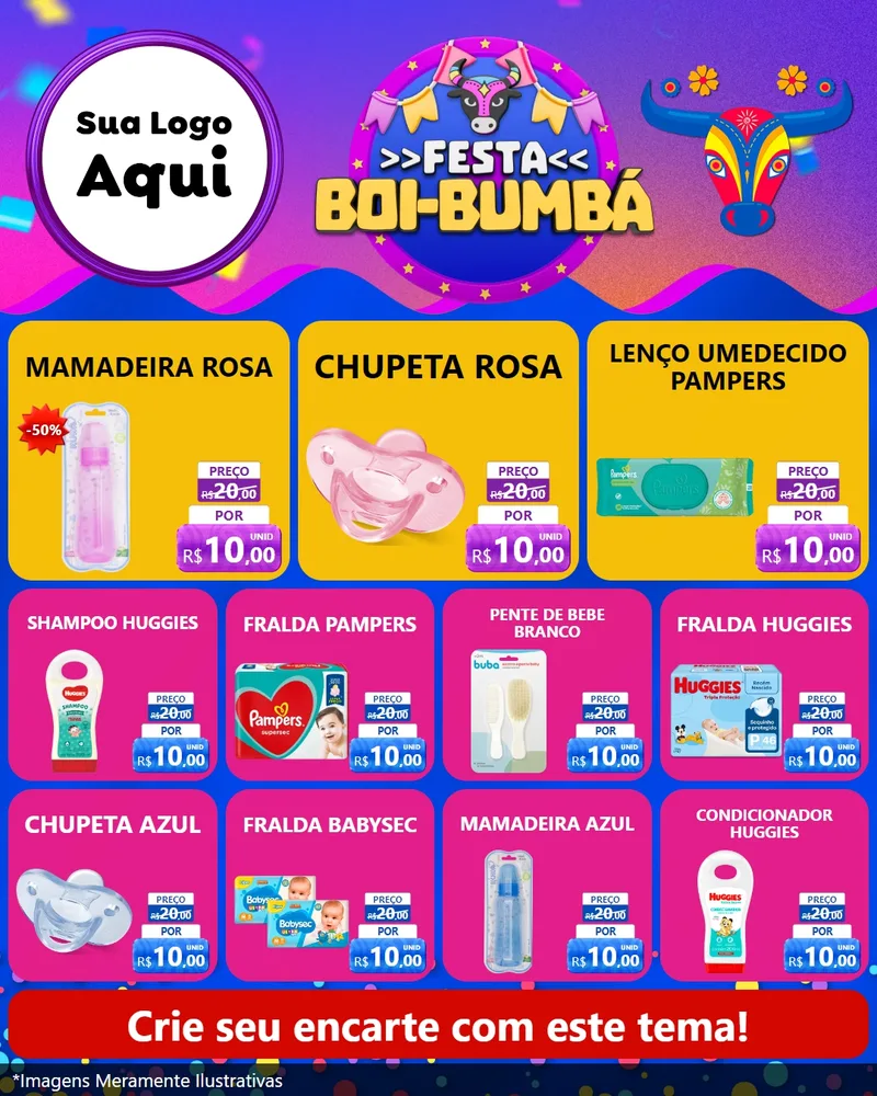Modelo de Rede Social para Feed Instagram com o tema Festa Boi-Bumbá para Bebês