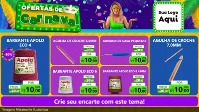 Modelo de TV para TV Horizontal com o tema Ofertas de Carnaval para Armarinho e Aviamentos