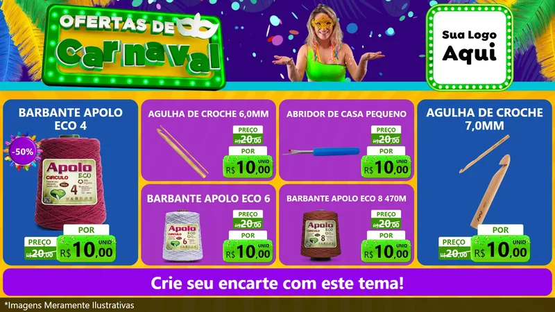 Modelo de TV para TV Horizontal com o tema Ofertas de Carnaval para Armarinho e Aviamentos