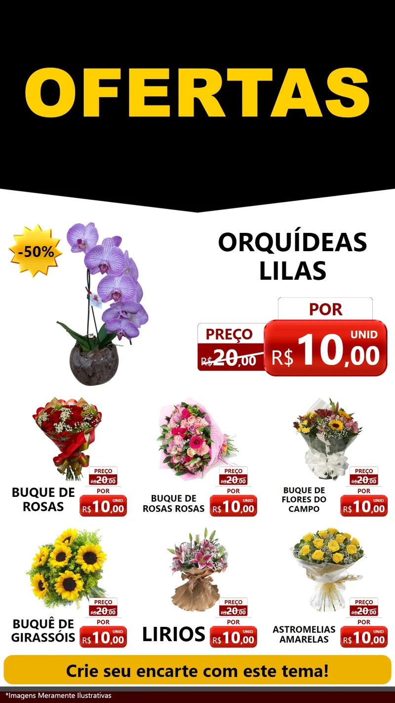 Modelo de Rede Social para Stories com o tema Ofertas Preto e Vermelho Cartaz para Floricultura e jardim