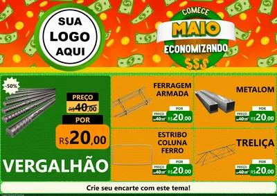 Modelo de Encarte para Encarte A4 Horizontal com o tema Comece Maio Economizando para Ferragens
