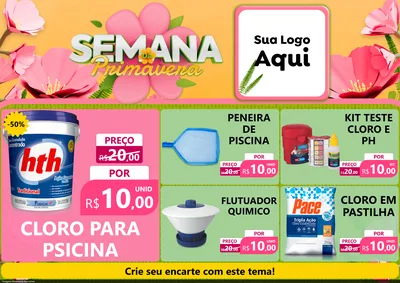 Modelo de Encarte para Encarte A4 Horizontal com o tema Semana da Primavera para Produtos para Piscina
