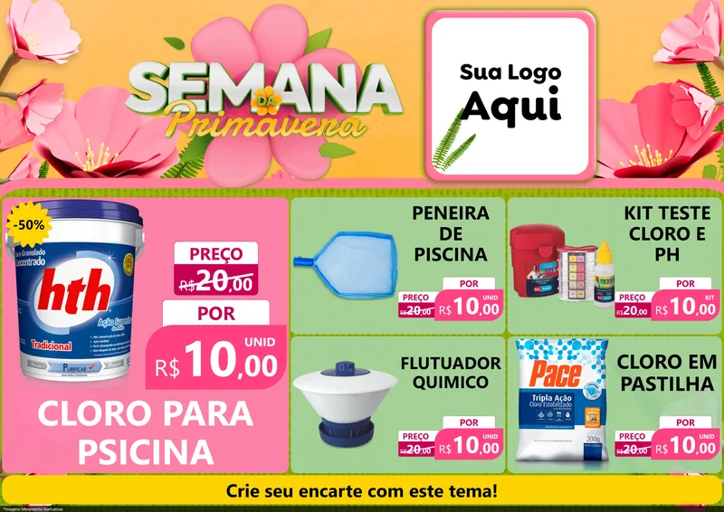Modelo de Encarte para Encarte A4 Horizontal com o tema Semana da Primavera para Produtos para Piscina