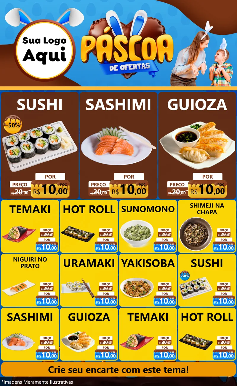 Modelo de Encarte para Encarte Grande com o tema Páscoa de Ofertas para Comida japonesa